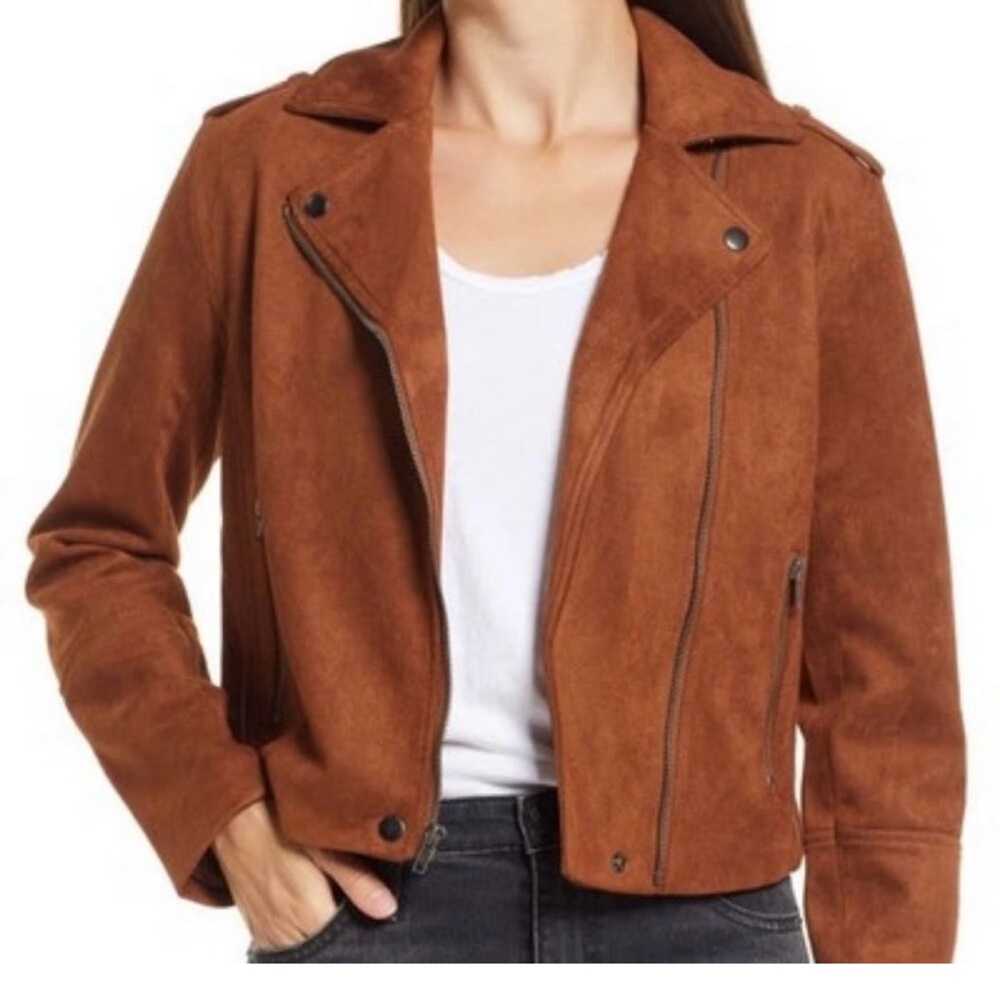 BB Dakota by Steve Madden Faux Suede Moto Jacket Camel Brown Size Small